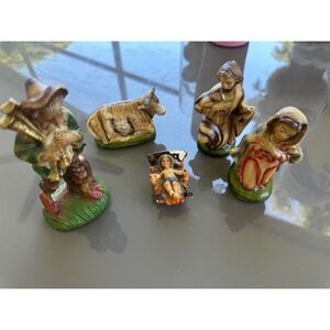 Vintage Nativity Scene Figurines 5 Piece Set Shepherd Cow Mary Joseph Baby Jesus